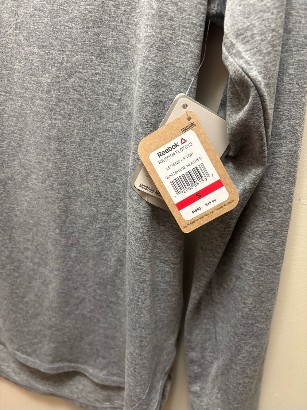 Reebok Women’s Heather Gray Long Sleeve Crewneck Top - Picture 2 of 5